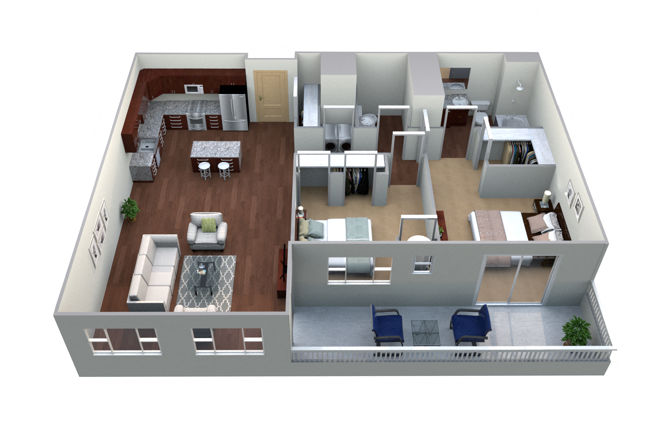 Floor plan for 2 beds, 2 baths, 1173 sqft